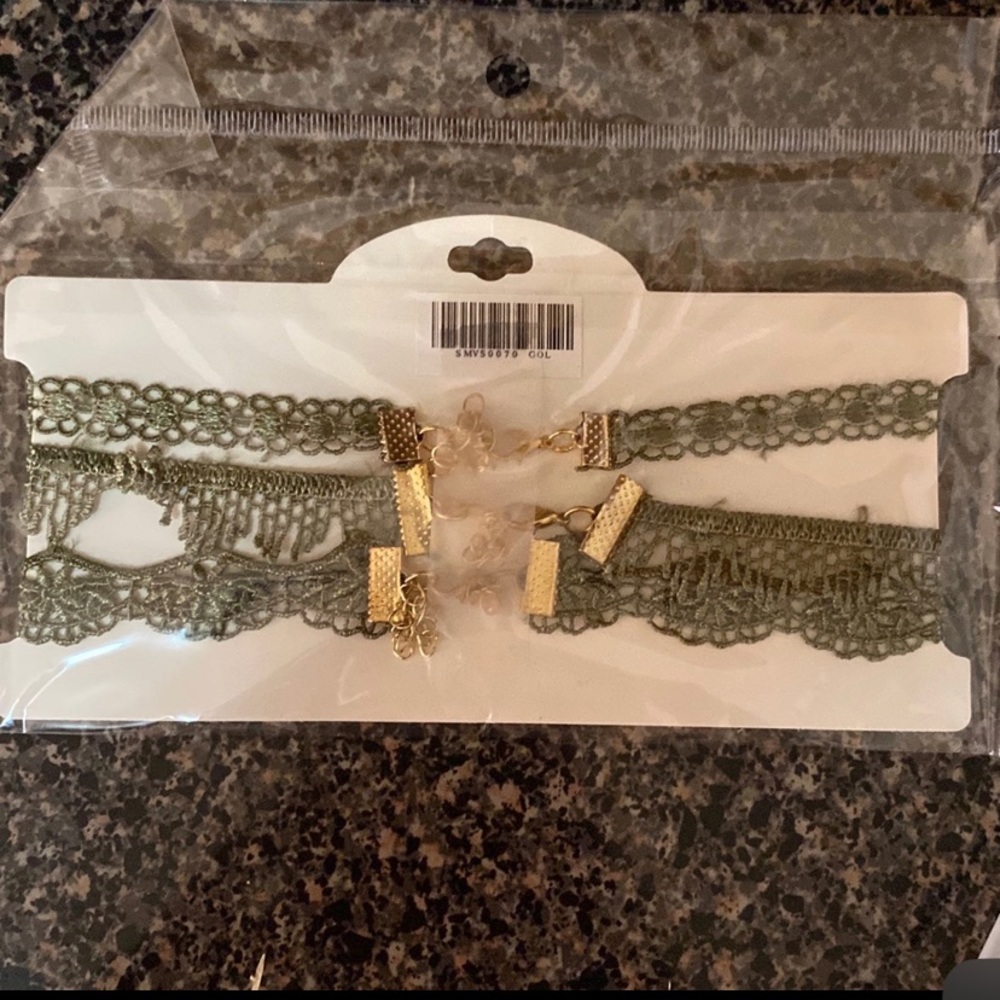 Lace Necklace Choker GreenSet of 3. From the A’GACI Collection